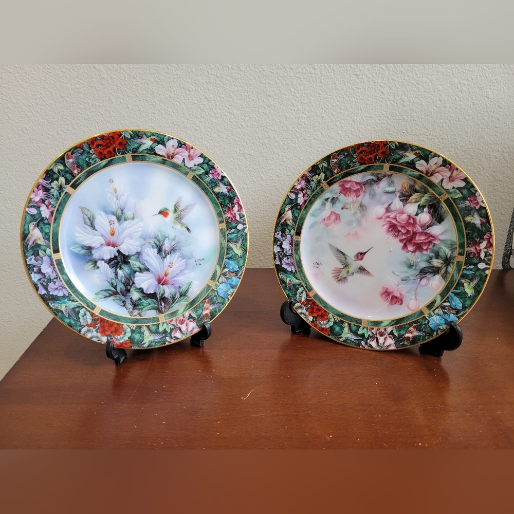 Set of 2 Lena Liu's " Hummingbird Treasury Collection" porcelain plates